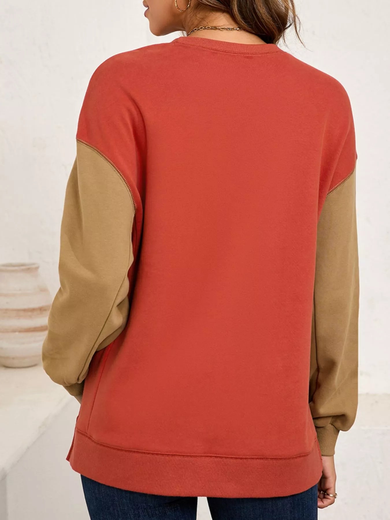 Halloween Glitter Ghost Patched Pattern Color Block Sweatshirt OutfitFlow