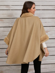 Outfit Flow - Fuzzy Trim Long Sleeve Poncho