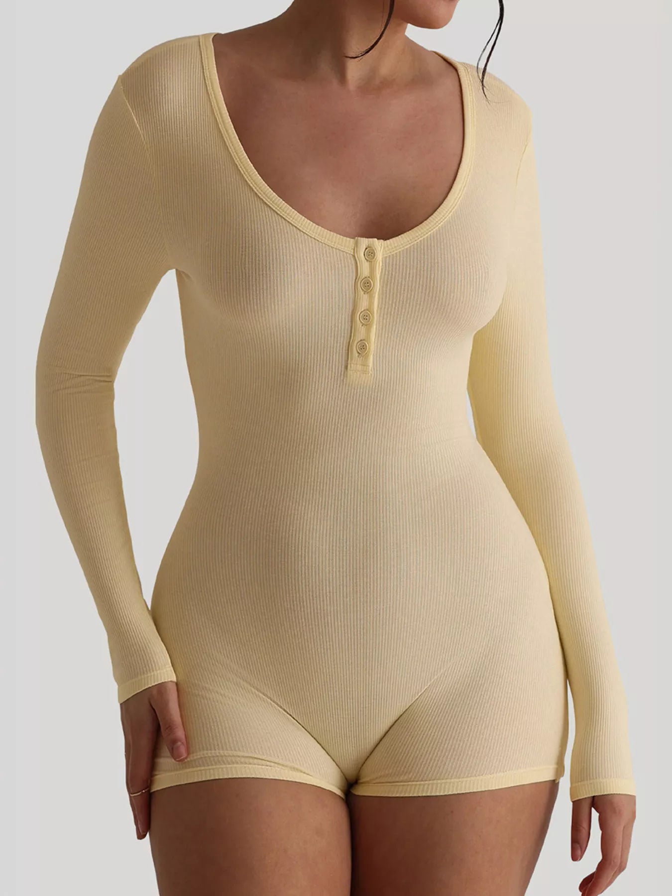 Ribbed Knit Long Sleeve Romper OutfitFlow