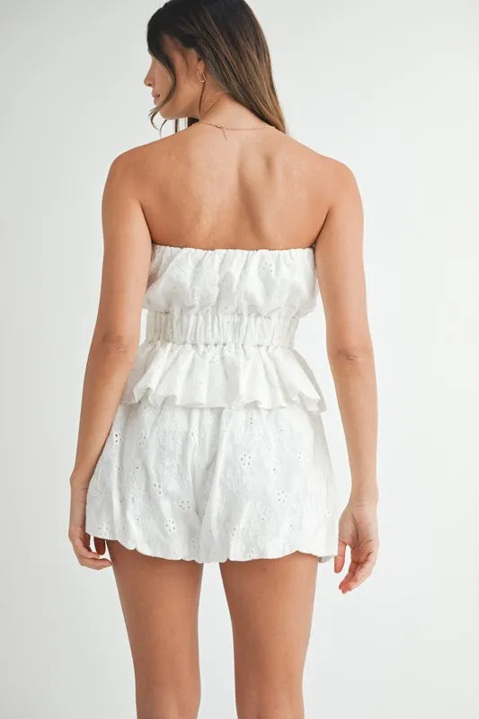 MABLE Floral Eyelet Lace Tube Top and Short Set OutfitFlow