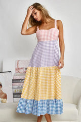 BiBi Color Block Tiered Gingham Dress OutfitFlow