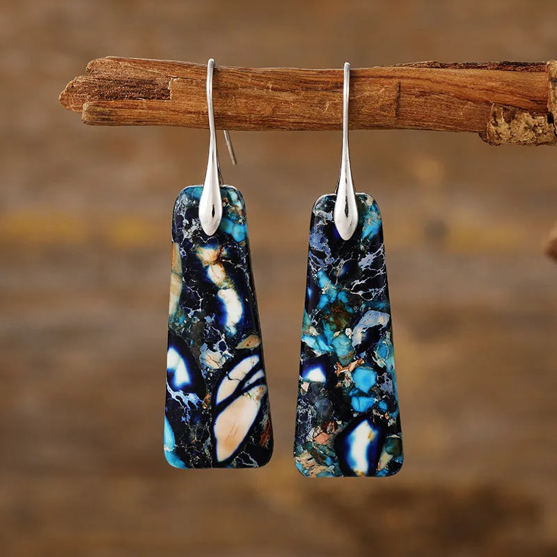 Copper Natural Stone Earrings Navy Silver One Size OutfitFlow