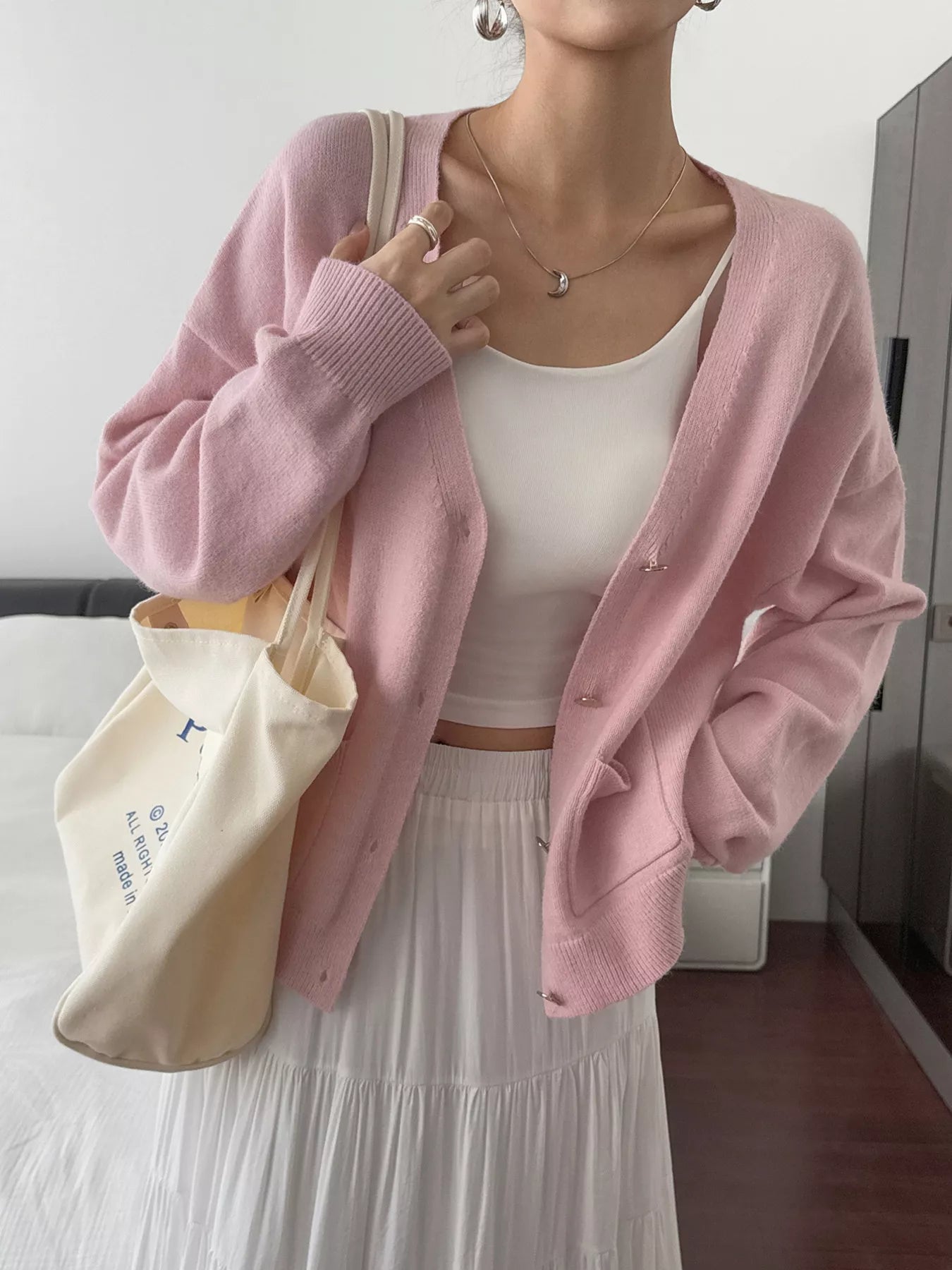 V-Neck Button-Down Cardigan OutfitFlow