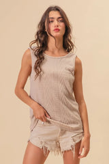 BiBi Textured Sweather Knit Twist Back Sleeveless Top OutfitFlow