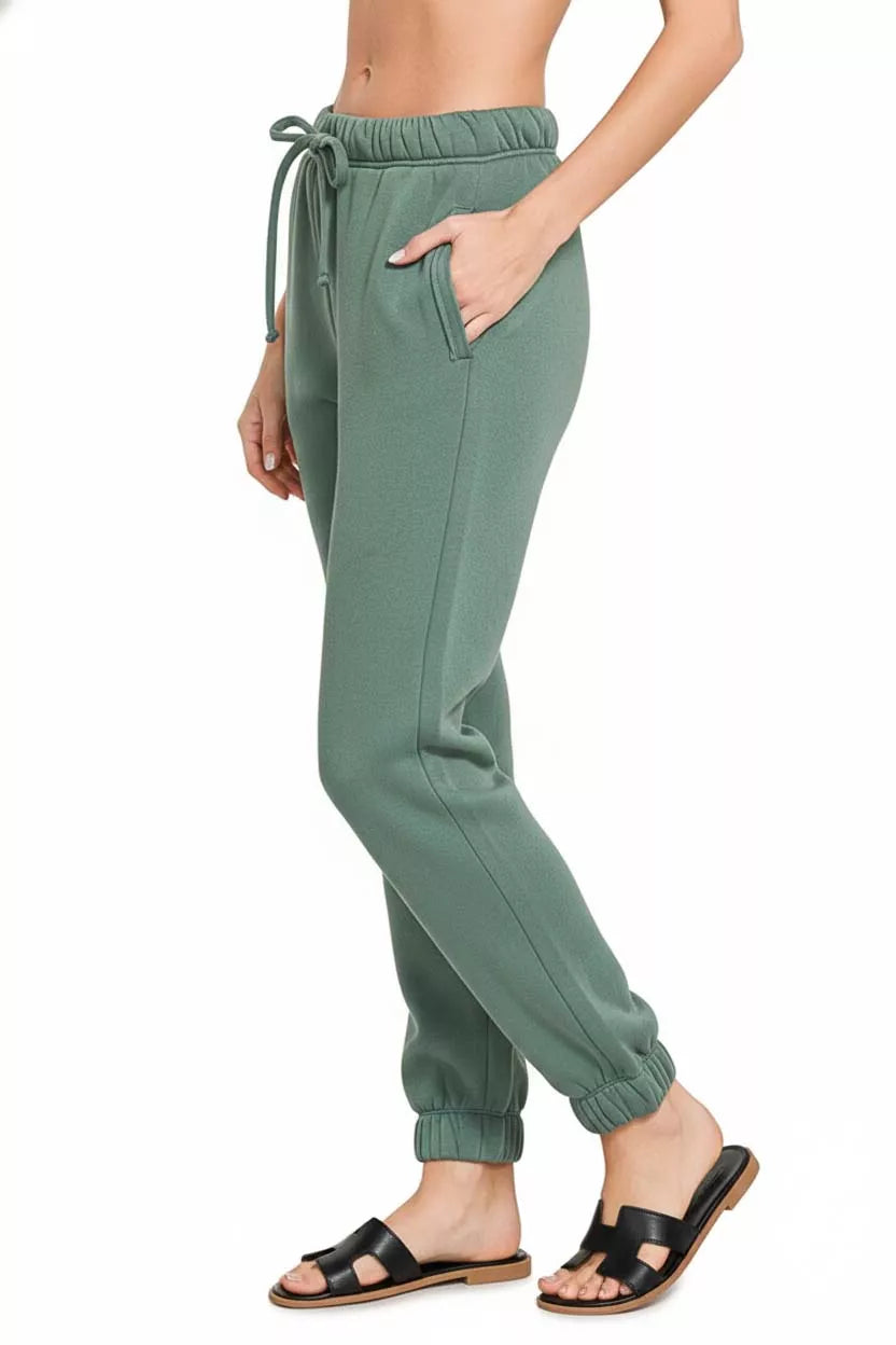 Zenana Fleece Drawstring Joggers With Pocket OutfitFlow