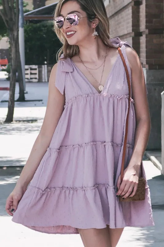 And The Why Polka Dot Textured Layered Flounce Ruffle Dress OutfitFlow