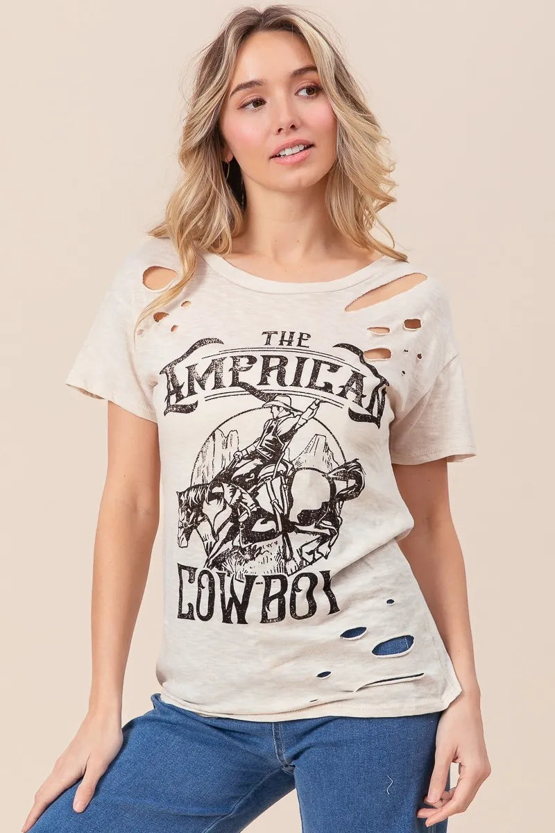 BiBi Cotton Slub Laser Top American Cow Boy Graphic OutfitFlow