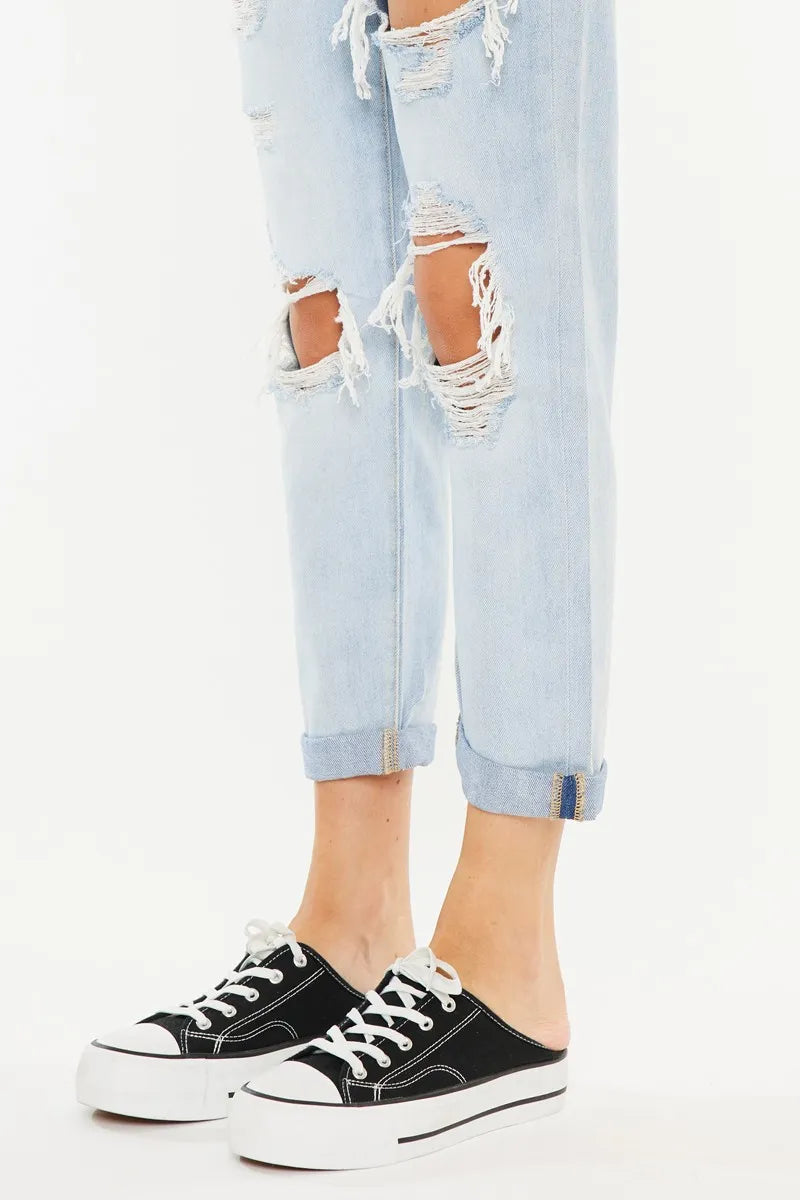Kancan Open Pack Paperbag Mom Jeans OutfitFlow