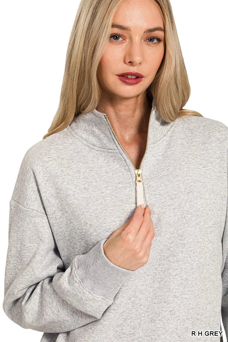 Zenana Fleece Half Zip Sweatshirt OutfitFlow