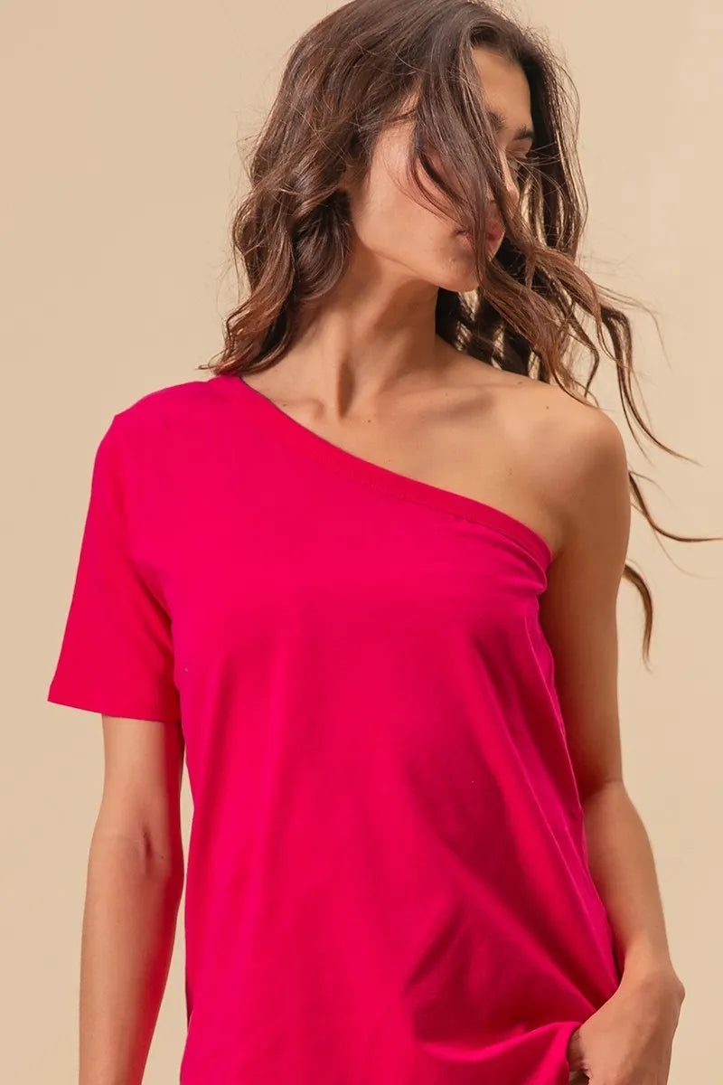 BiBi Cotton Span Knit One Shoulder Top OutfitFlow