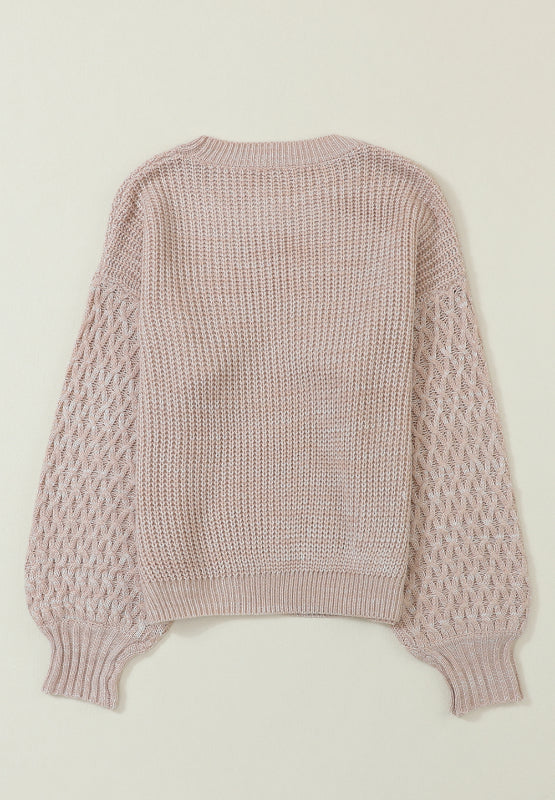 Outfit Flow - Cable-Knit Round Neck Dropped Shoulder Sweater