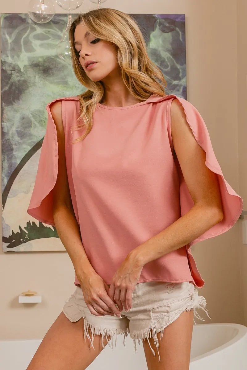BiBi Woven Top With Fold Over Back Detail OutfitFlow