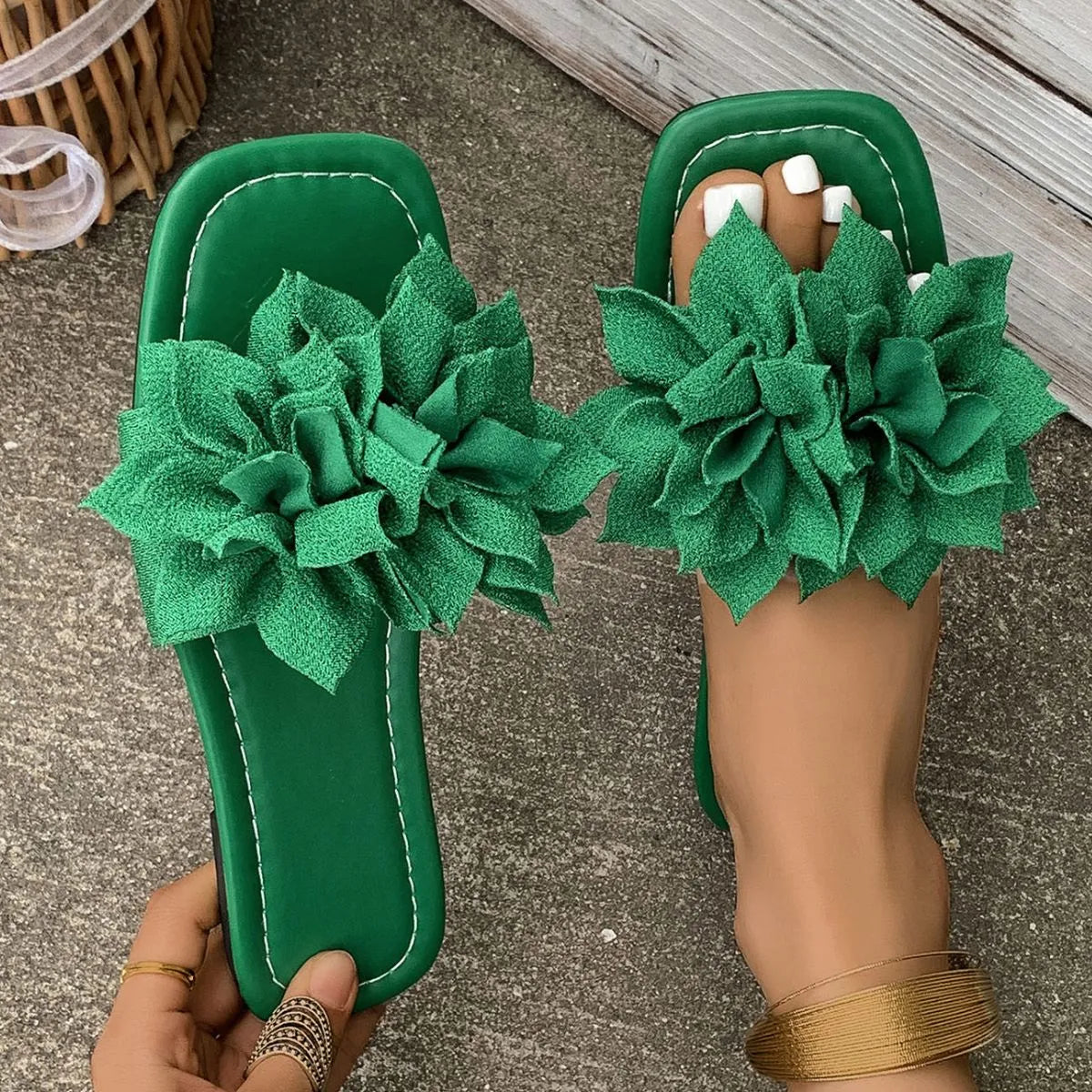 Open Toe Flats Sandals Green OutfitFlow