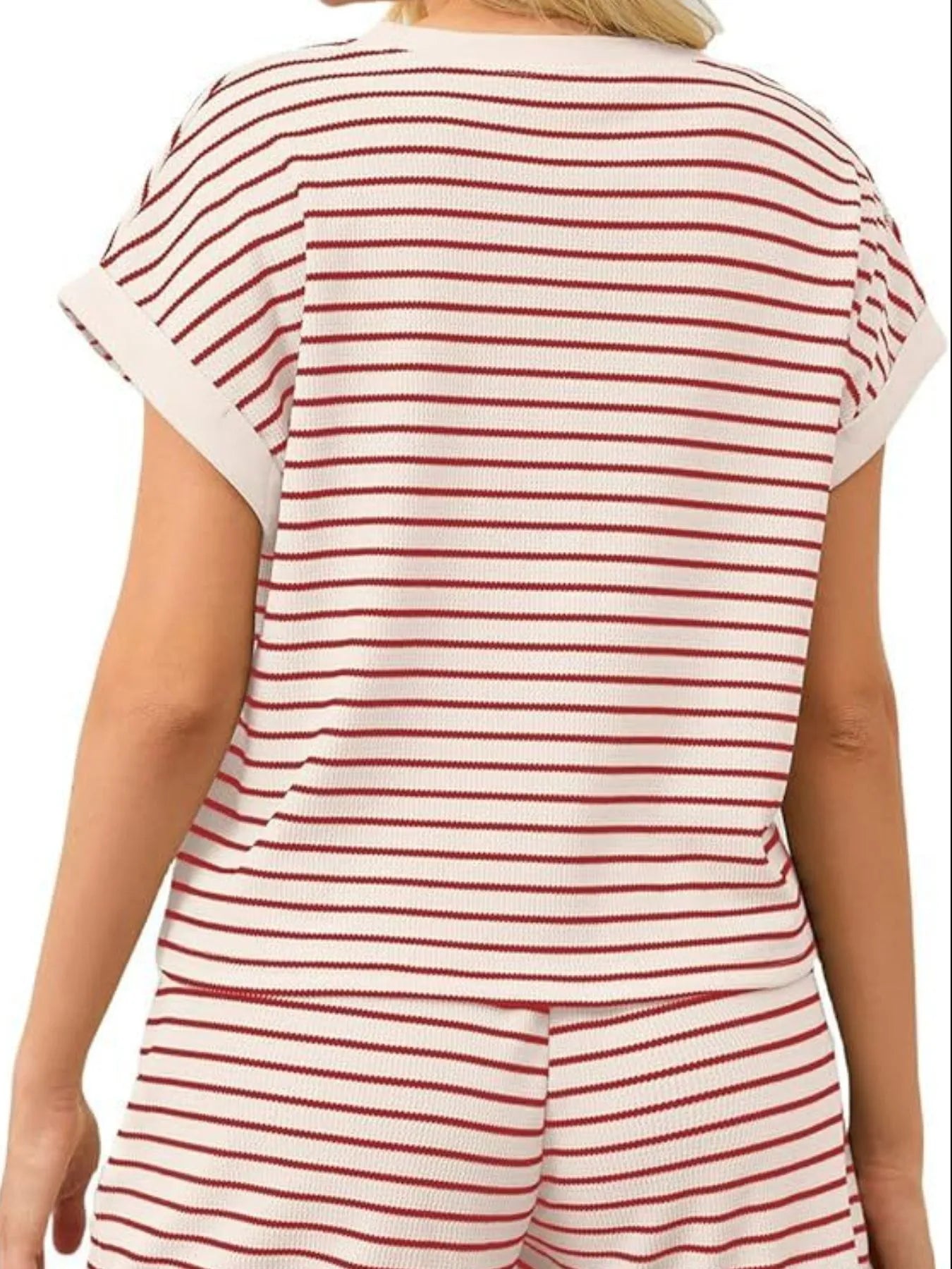 Full Size Contrast Striped T-Shirt and Shorts Set Plus Size OutfitFlow