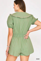 Umgee Collared Short Sleeve Button Down Romper Trendsi