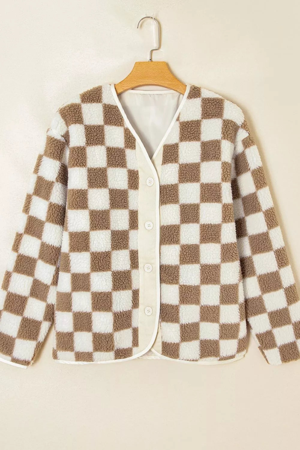 Checkered Sherpa Oversized Button Up Jacket Trendsi