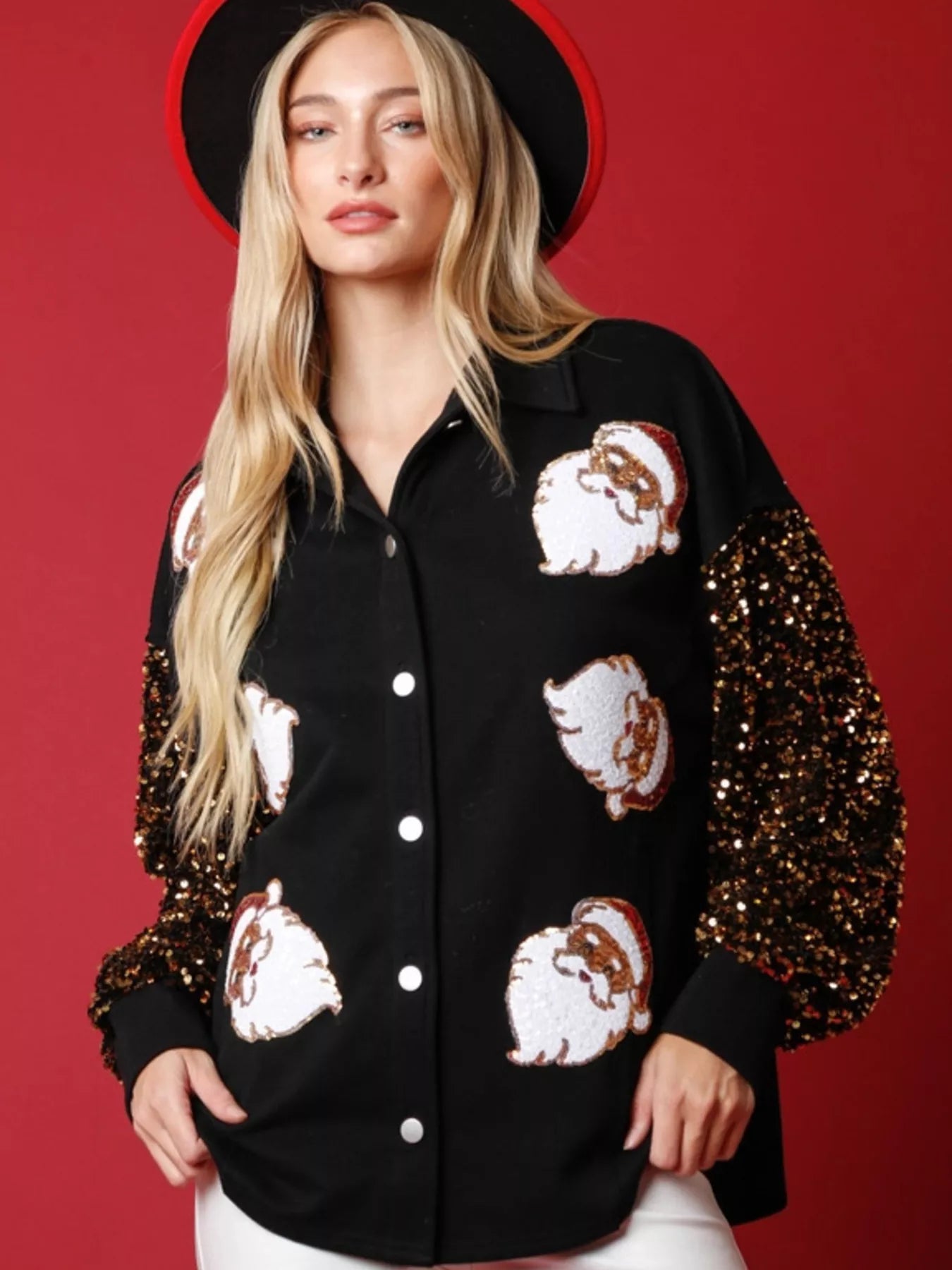 Christmas Santa Sequin Long Sleeve Shirt OutfitFlow