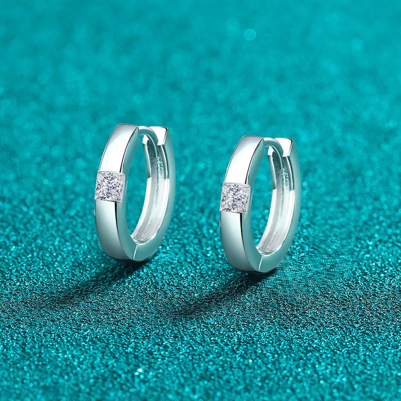 925 Sterling Silver Moissanite Huggie Earrings Silver One Size OutfitFlow