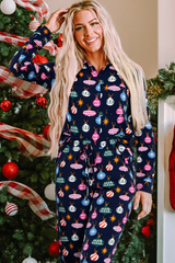 Outfit Flow - Christmas Lights Print Collared Neck Top and Pants Set