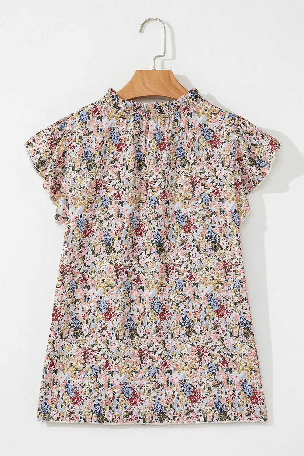 Floral Print Ruffle Cap Sleeve Blouse OutfitFlow