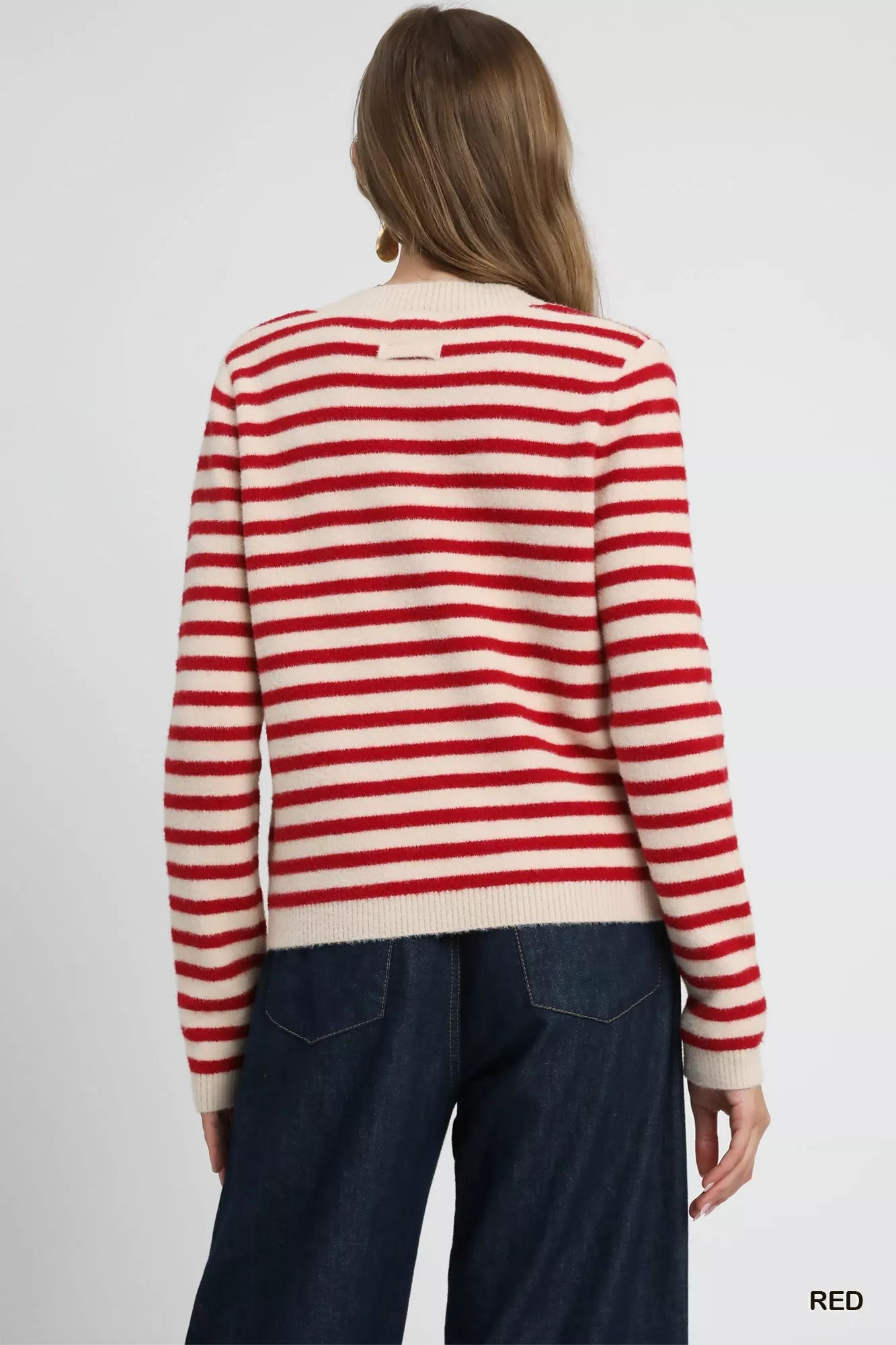 Umgee Striped Knit Button-Up Cardigan OutfitFlow