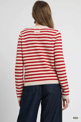 Umgee Striped Knit Button-Up Cardigan OutfitFlow