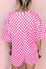 Checkered Round Neck Top and Shorts Two-Piece Set OutfitFlow