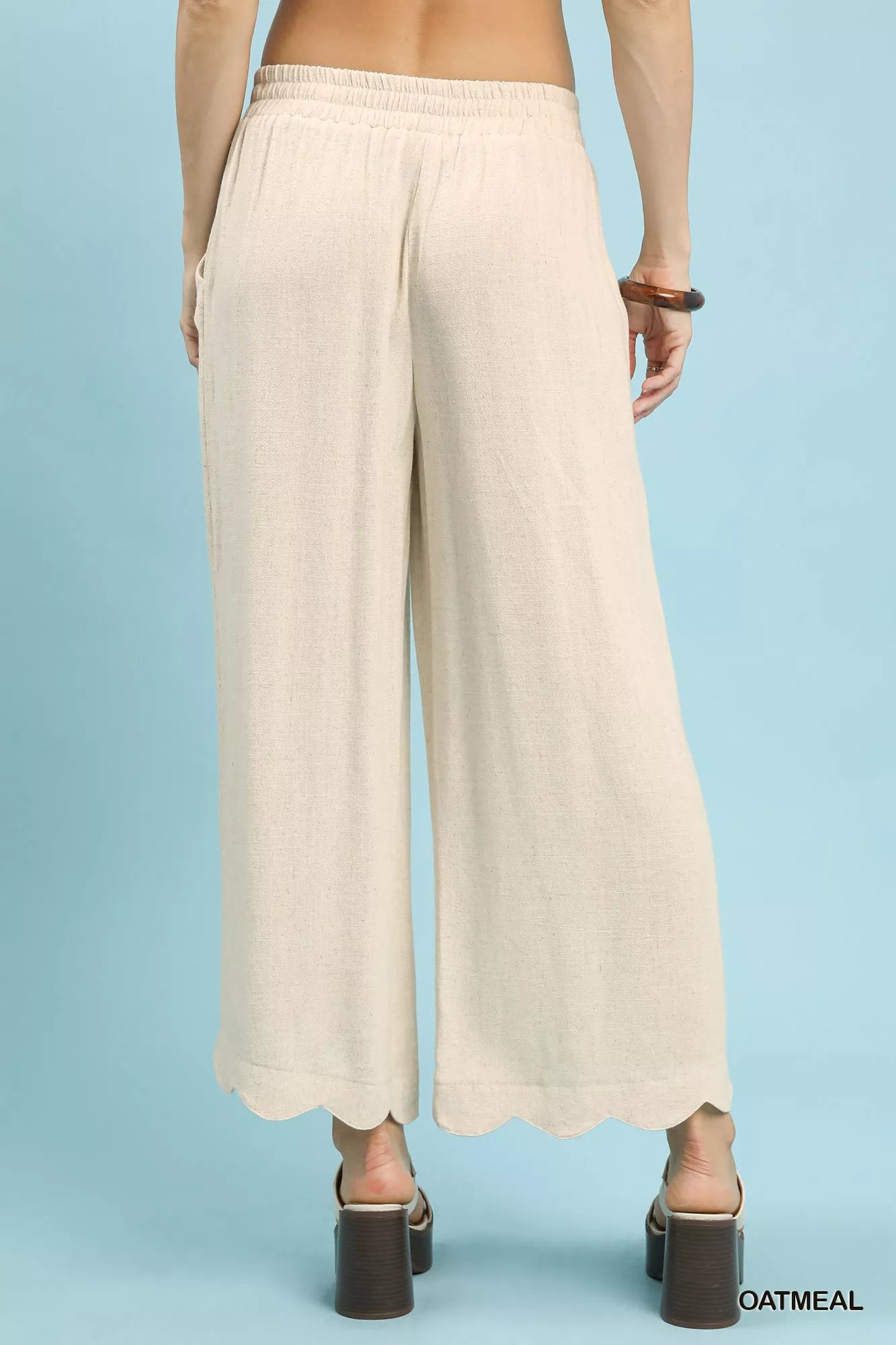 Umgee Linen Blend Scallop Hem Wide Leg Pants OutfitFlow