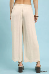 Umgee Linen Blend Scallop Hem Wide Leg Pants OutfitFlow