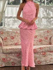 Floral Print Cami and Skirt Set Pink OutfitFlow