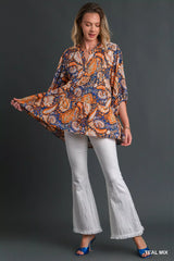 Umgee Mix Paisley Boho Tunic Blouse Trendsi