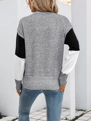 Color Block Knit Long Sleeve Sweater OutfitFlow