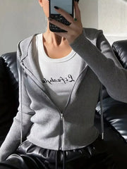 Ribbed Knit Zip-Up Hooded Cardigan OutfitFlow