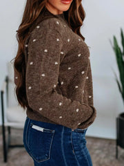 Dotted Print Ribbed Edge Knit Sweater OutfitFlow