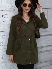 Hooded Drawstring Waist Casual Outerwear OutfitFlow