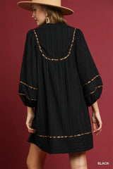 Umgee Full Size Textured Babydoll Dress with Leopard Trim Plus Size OutfitFlow