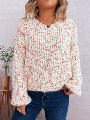 Colorful Long Sleeve Sweater White One Size Trendsi