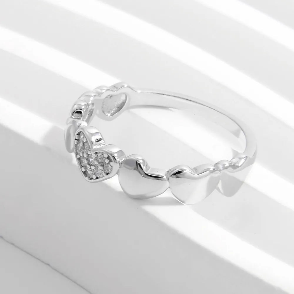 925 Sterling Silver Inlaid Zircon Heart Ring OutfitFlow
