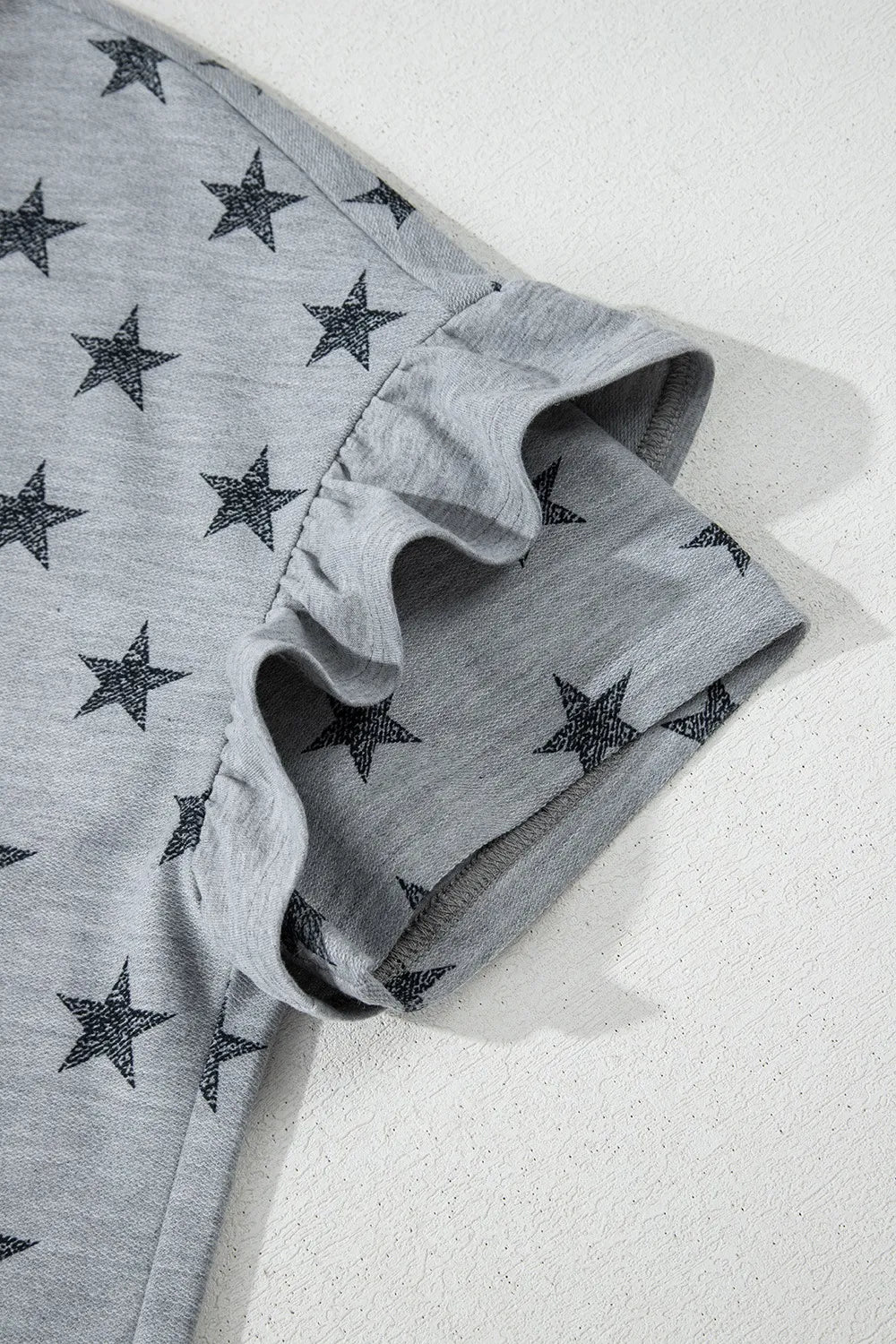 Star Print Tiered Ruffled Sleeve Crew Neck T Shirt OutfitFlow