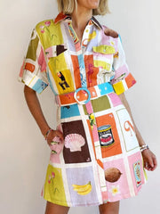 Printed Short Sleeve Shirt Dress OutfitFlow