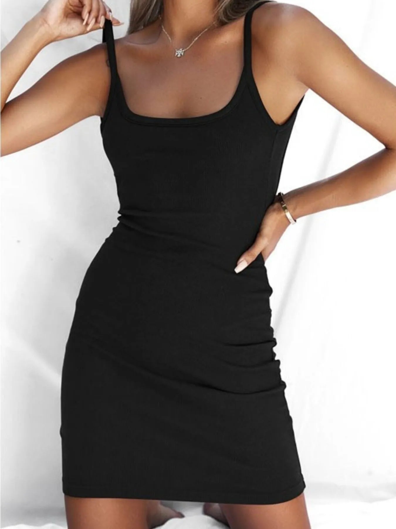 Backless Scoop Neck Bodycon Cami Dress Black OutfitFlow