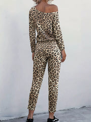 Leopard Print One-Shoulder Top and Pants Set OutfitFlow