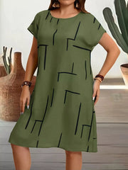 Plus Size Round Neck Short Sleeve Dress OutfitFlow
