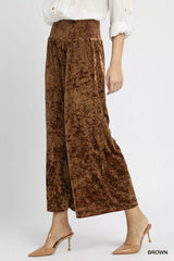 Umgee Velvet Smocked Waistband Wide Leg Pants Trendsi