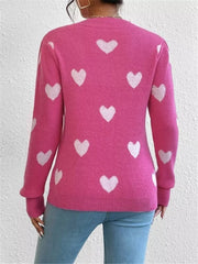 Heart Pattern Round Neck Sweater OutfitFlow
