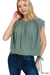 Zenana Woven Drawstring Tie Side Sleeveless Top OutfitFlow