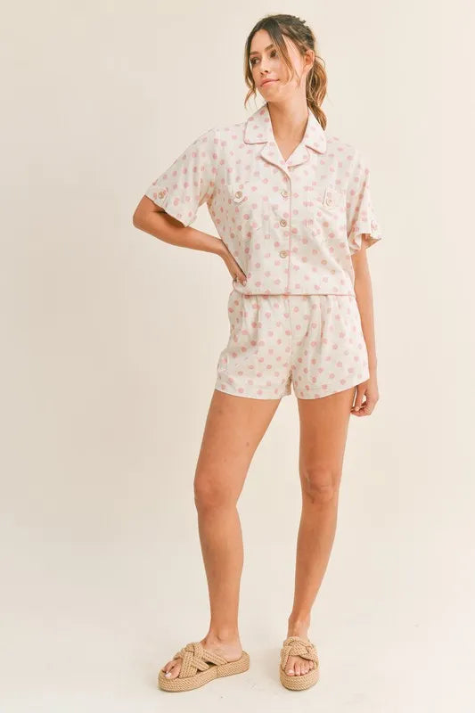 MABLE Polka Dot Collar Crop Top and Short Lounge Set OutfitFlow