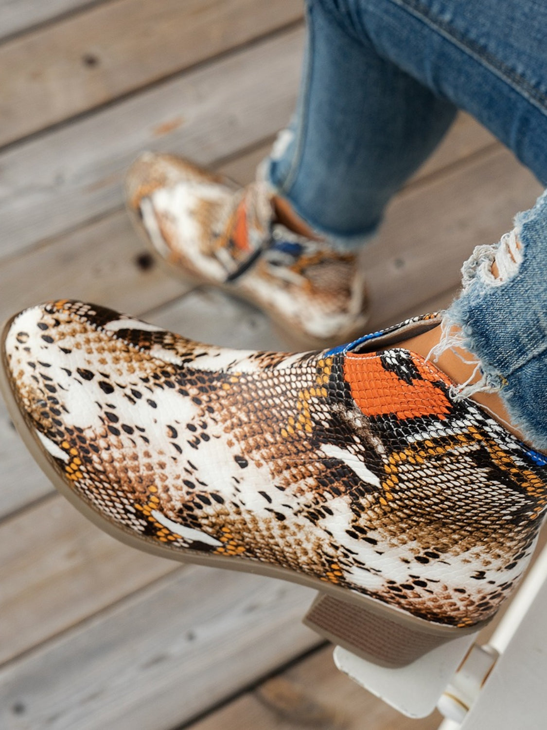 Outfit Flow - Printed Block Heel Boots with Side Zip