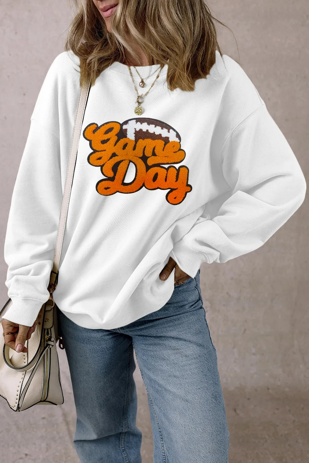 Outfit Flow - GAME DAY Football Round Neck Long Sleeve Sweatshirt