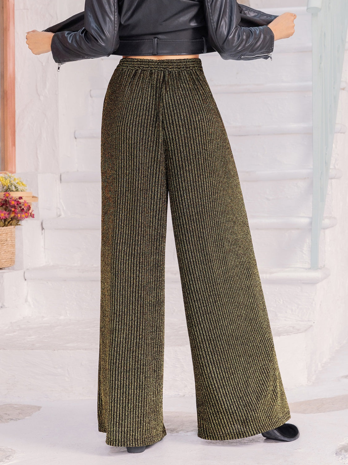 Outfit Flow - Ribbed Tied Wide Leg Pants